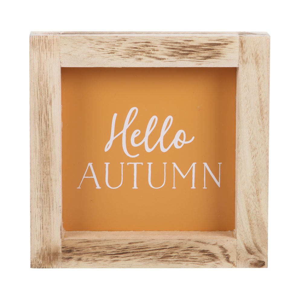 ORANGE HELLO AUTUMN WOODEN FRAME SIGN