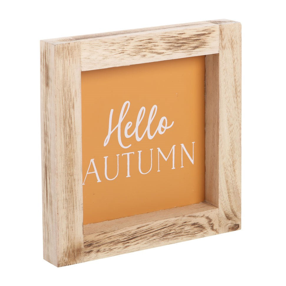 ORANGE HELLO AUTUMN WOODEN FRAME SIGN