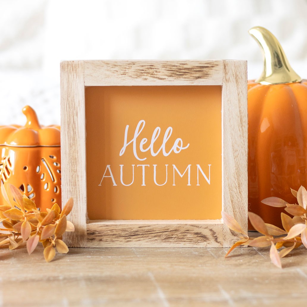 ORANGE HELLO AUTUMN WOODEN FRAME SIGN