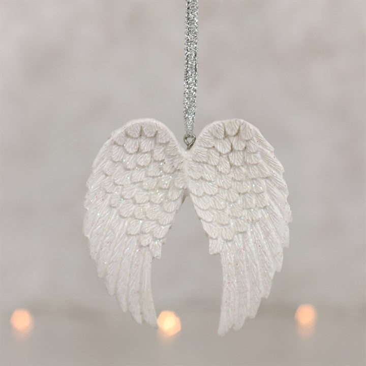 DOUBLE GLITTER ANGEL WING HANGING DECORATION