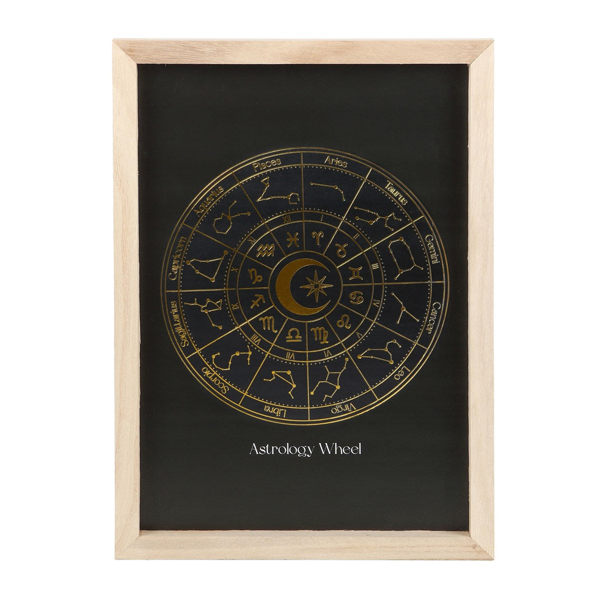 BLACK ASTROLOGY WHEEL FRAMED WALL ART PRINT