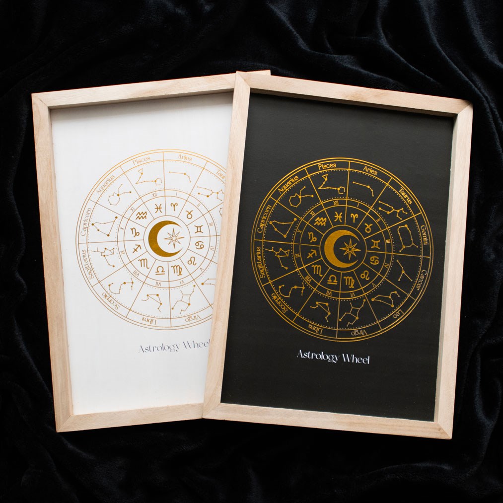 BLACK ASTROLOGY WHEEL FRAMED WALL ART PRINT