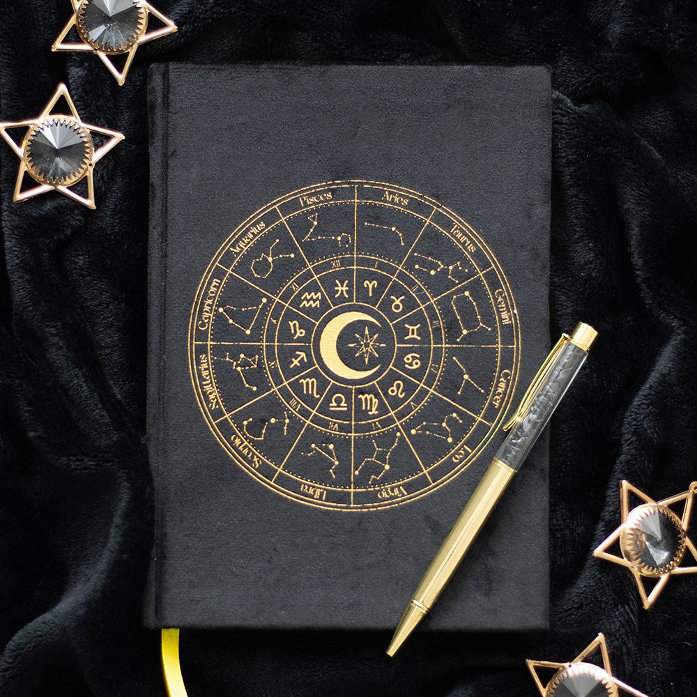 ASTROLOGY WHEEL JOURNAL WITH BLACK OBSIDIAN PEN