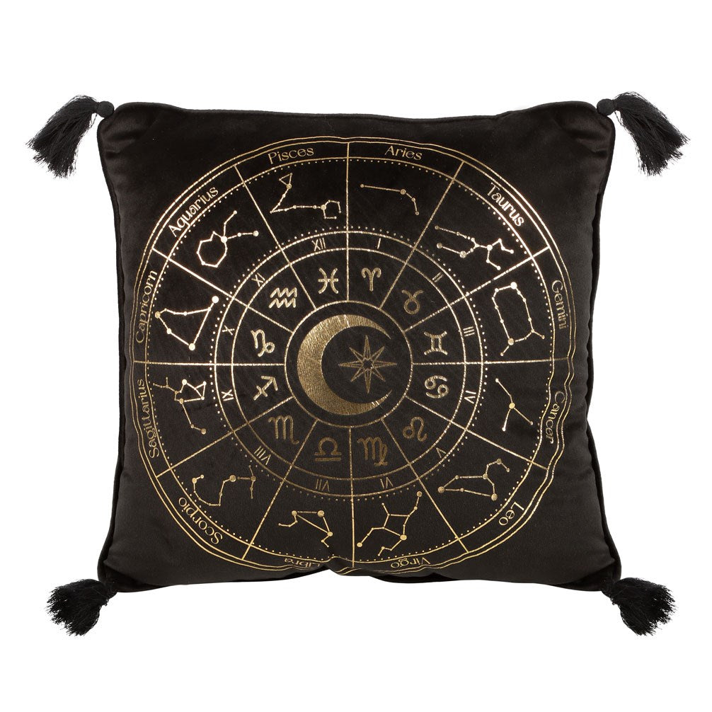 35CM SQUARE BLACK ASTROLOGY WHEEL CUSHION