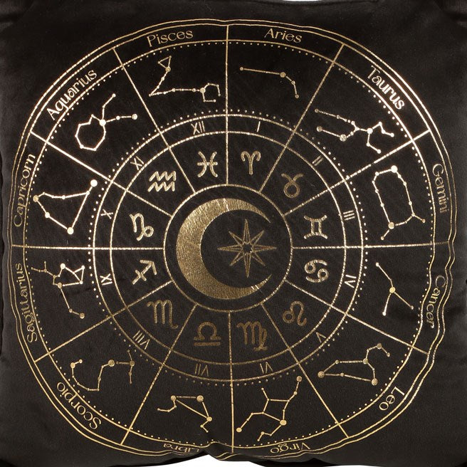 35CM SQUARE BLACK ASTROLOGY WHEEL CUSHION