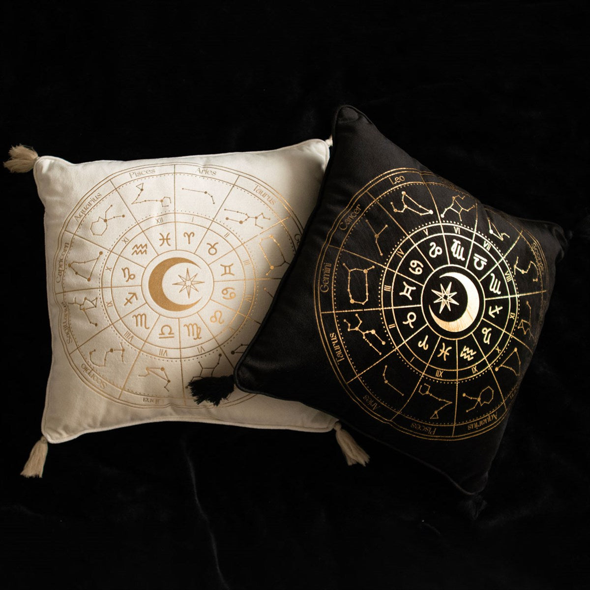 35CM SQUARE BLACK ASTROLOGY WHEEL CUSHION