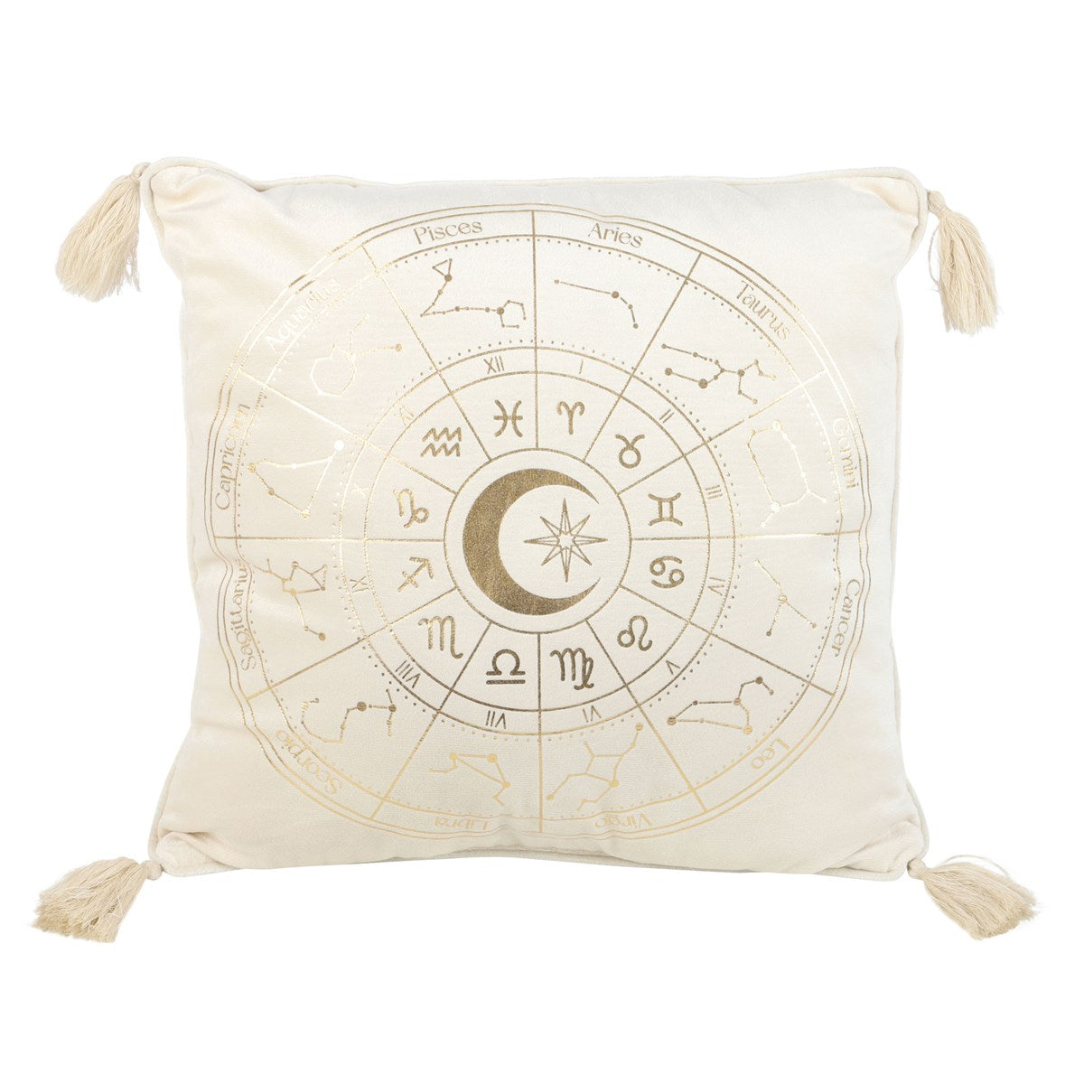 35CM SQUARE OFF WHITE ASTROLOGY WHEEL CUSHION