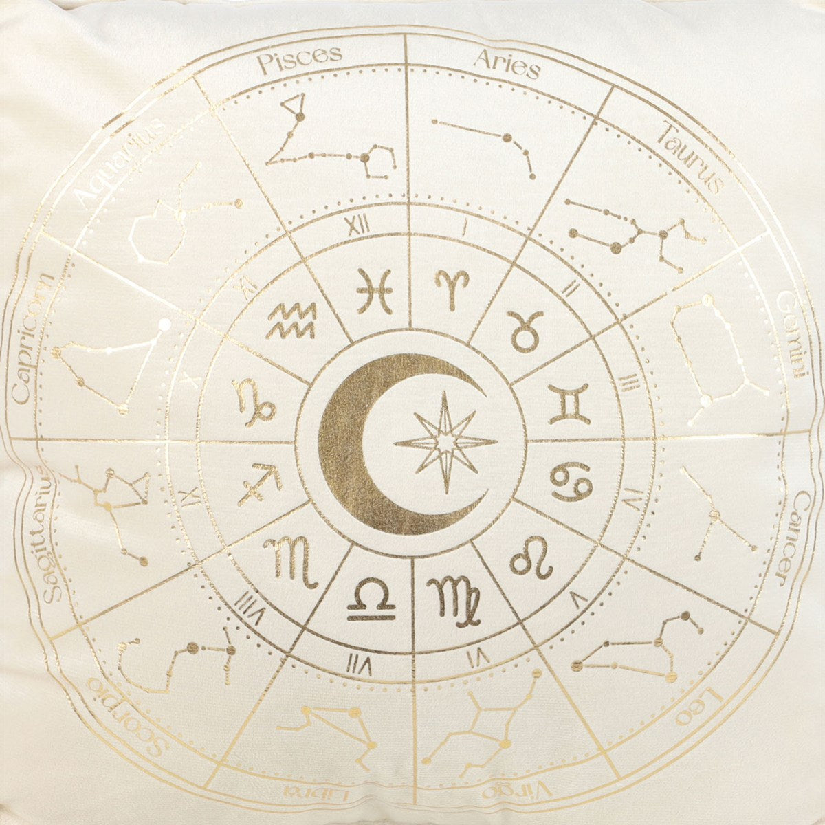 35CM SQUARE OFF WHITE ASTROLOGY WHEEL CUSHION