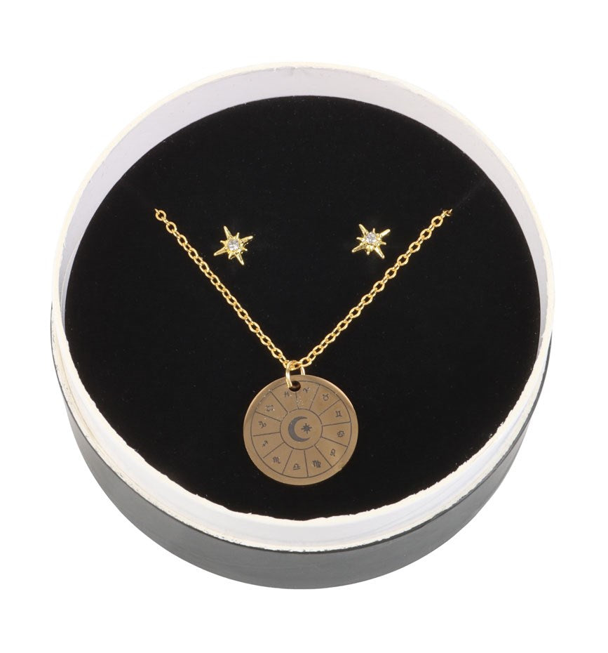 ASTROLOGY WHEEL EARRING AND NECKLACE SET