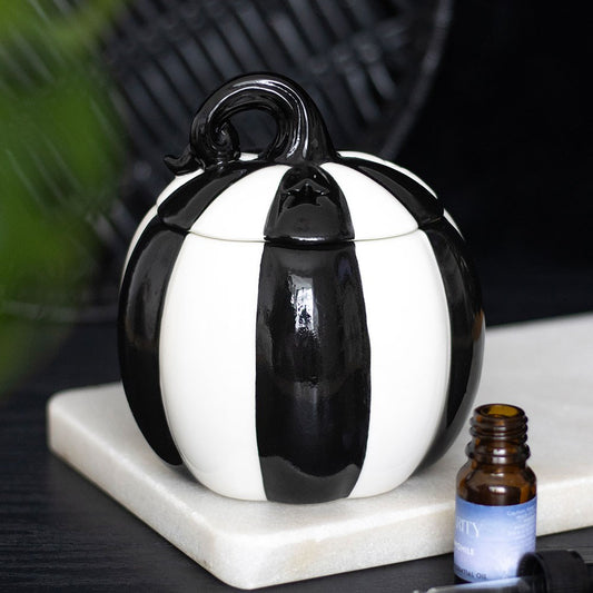 BLACK AND WHITE STRIPED PUMPKIN OIL BURNER