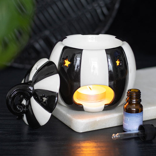 BLACK AND WHITE STRIPED PUMPKIN OIL BURNER