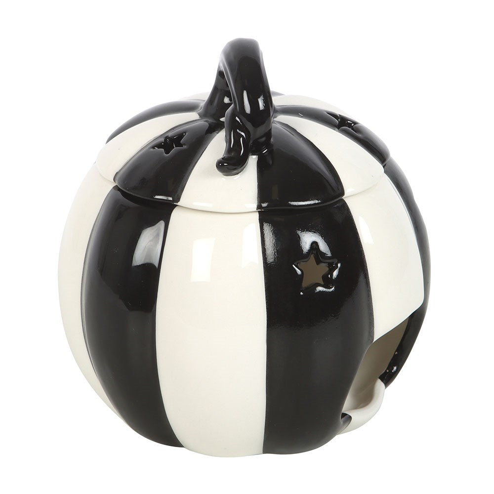 BLACK AND WHITE STRIPED PUMPKIN OIL BURNER