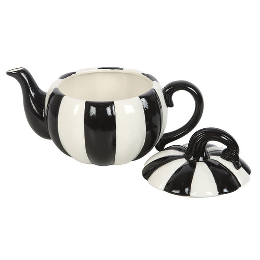 BLACK AND WHITE STRIPED PUMPKIN TEAPOT