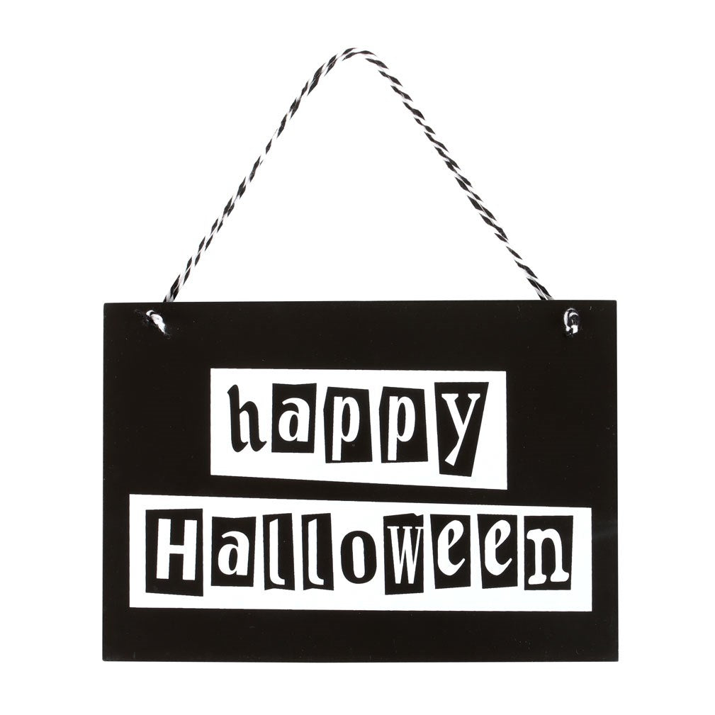 BLACK AND WHITE HAPPY HALLOWEEN HANGING SIGN