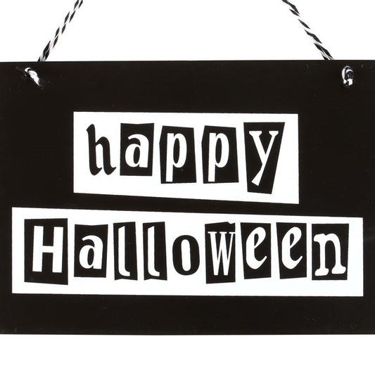 BLACK AND WHITE HAPPY HALLOWEEN HANGING SIGN