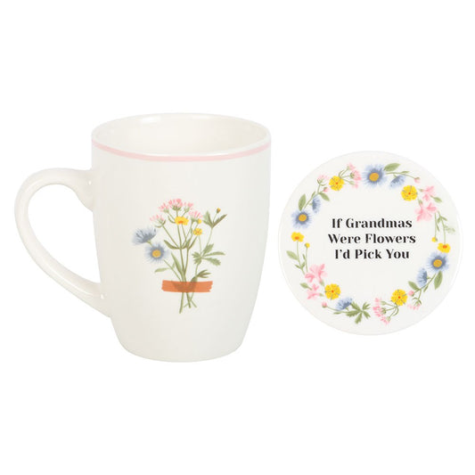 IF GRANDMAS WERE FLOWERS FLORAL MUG & COASTER SET