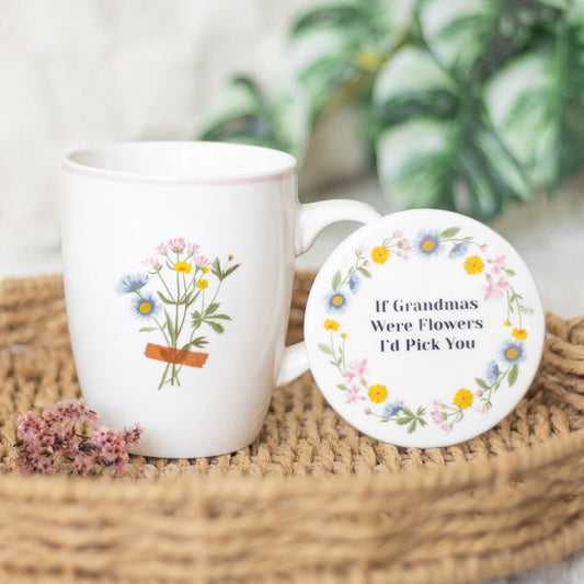 IF GRANDMAS WERE FLOWERS FLORAL MUG & COASTER SET