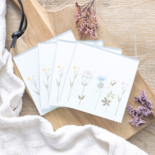 FLORAL GLASS COASTER SET