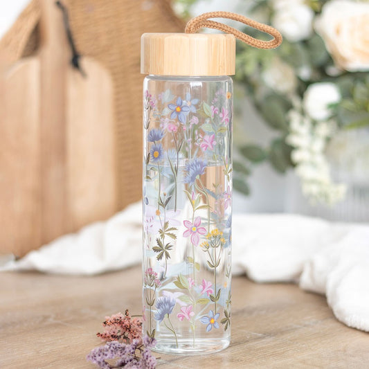 FLORAL PRINT GLASS WATER BOTTLE