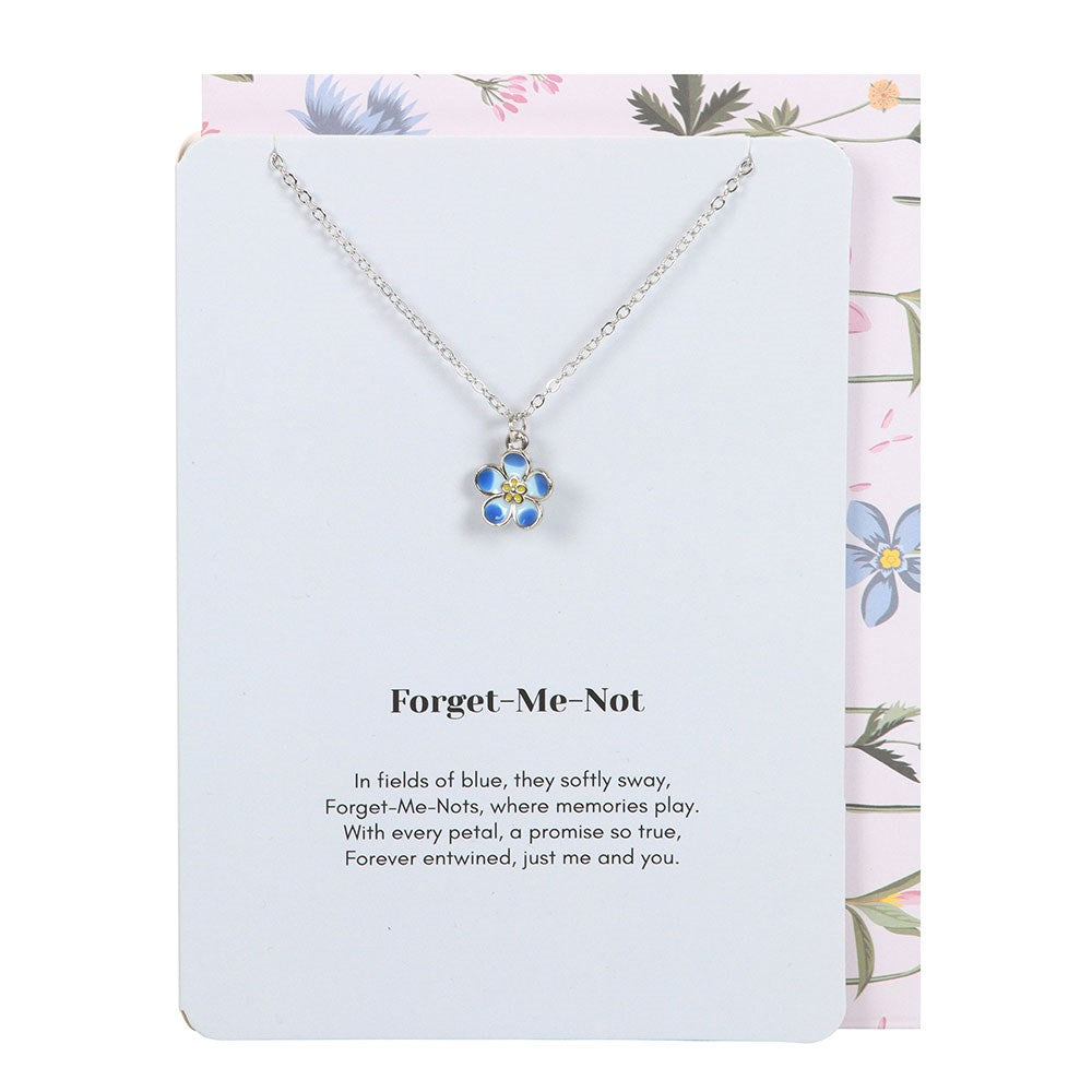 FORGET-ME-NOT FLOWER NECKLACE ON GREETING CARD