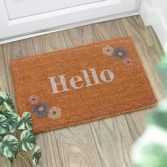 NATURAL FLORAL HELLO DOORMAT