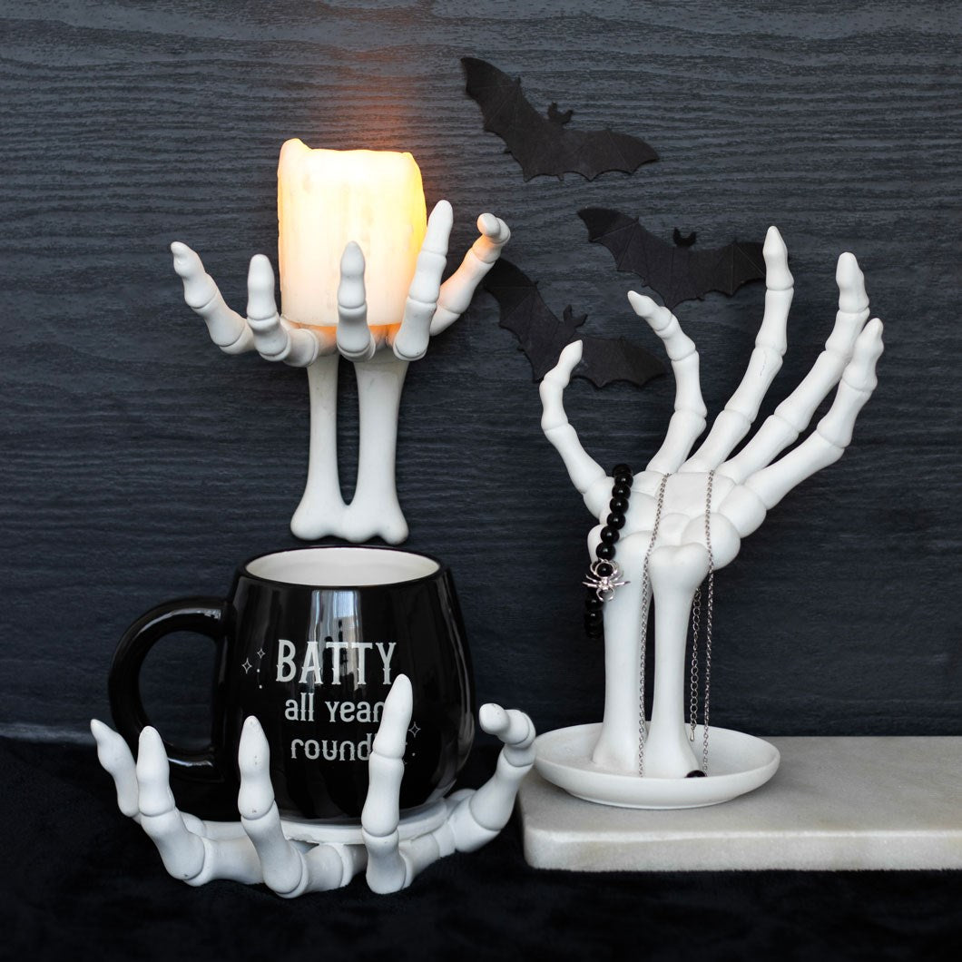 SKELETON HAND COASTER AND CANDLE HOLDER