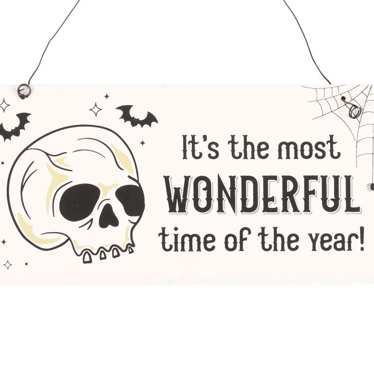 MOST WONDERFUL TIME OF THE YEAR SKULL HANGING SIGN