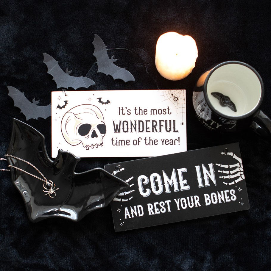 MOST WONDERFUL TIME OF THE YEAR SKULL HANGING SIGN