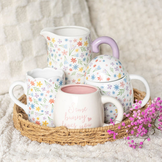 SPRING FLORAL PRINT CERAMIC FLOWER JUG