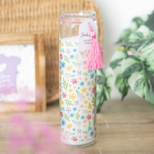 SPRING FLORAL PRINT FRESH LINEN TUBE CANDLE