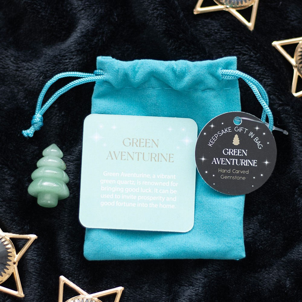 GREEN AVENTURINE CRYSTAL CHRISTMAS TREE IN A BAG