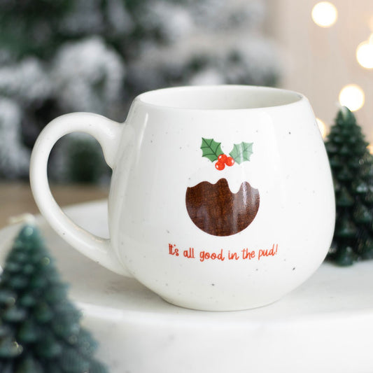 ALL GOOD IN THE PUD ROUNDED CHRISTMAS MUG