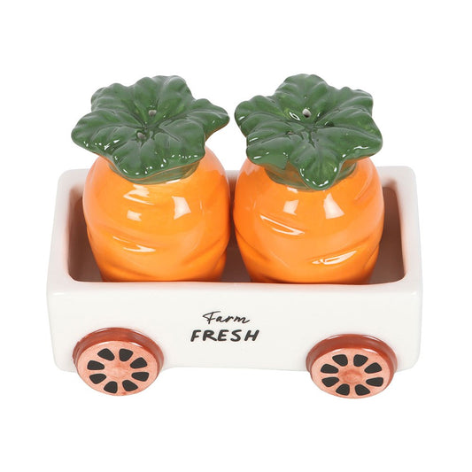 CARROT SALT AND PEPPER SHAKERS IN WAGON