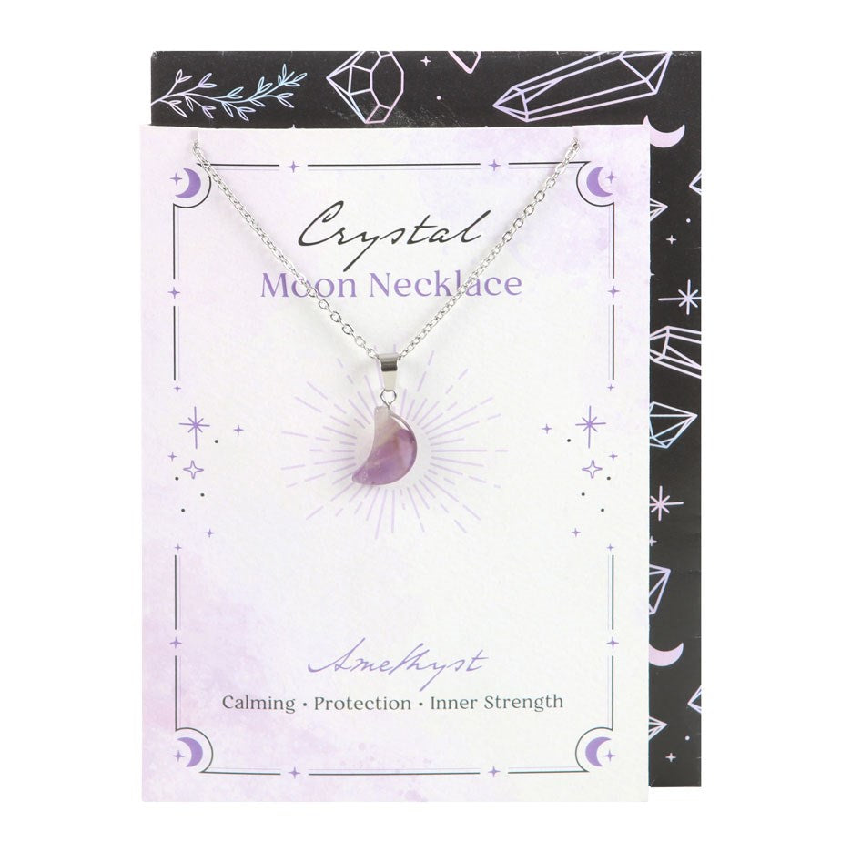 AMETHYST CRYSTAL MOON NECKLACE ON GREETING CARD