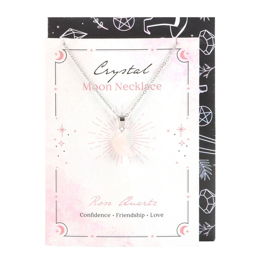 ROSE QUARTZ CRYSTAL MOON NECKLACE ON GREETING CARD