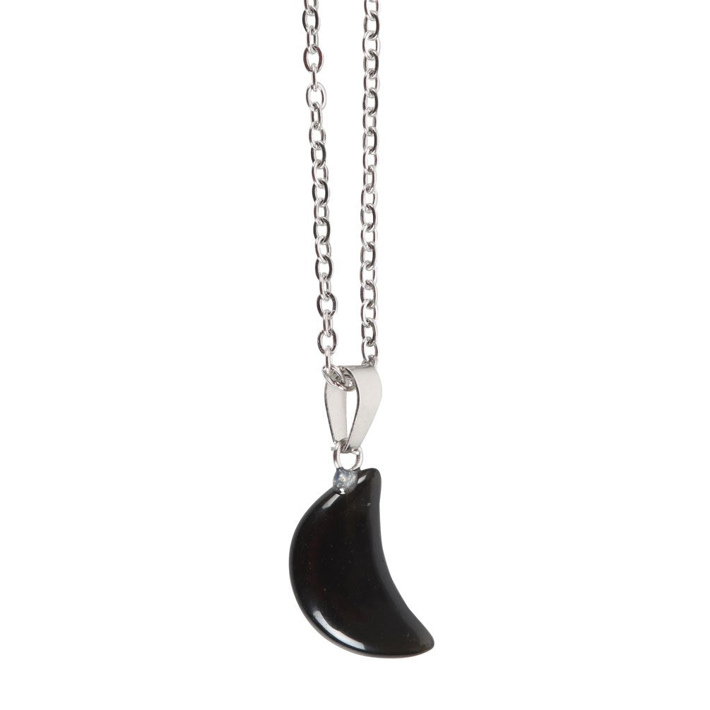 BLACK OBSIDIAN CRYSTAL MOON NECKLACE ON GREETING CARD