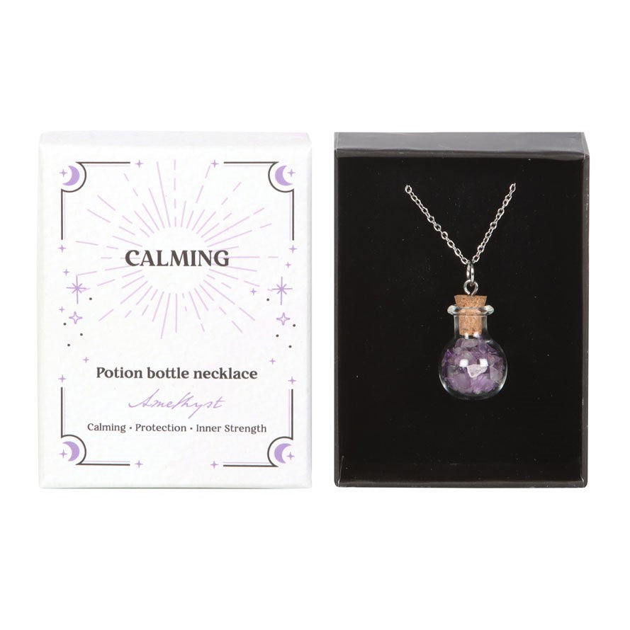 CALMING AMETHYST CRYSTAL CHIP POTION BOTTLE NECKLACE