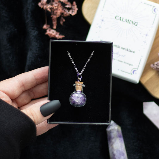 CALMING AMETHYST CRYSTAL CHIP POTION BOTTLE NECKLACE