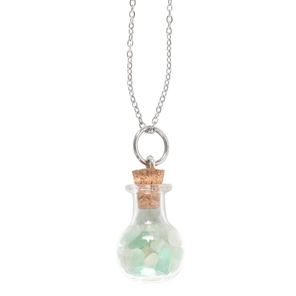 LUCK GREEN AVENTURINE CRYSTAL CHIP POTION BOTTLE NECKLACE