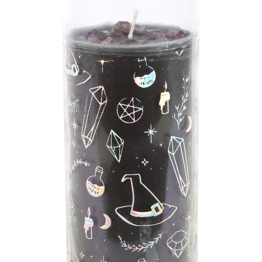 CRYSTAL WITCH JASMINE TUBE CANDLE WITH AMETHYST CHIPS