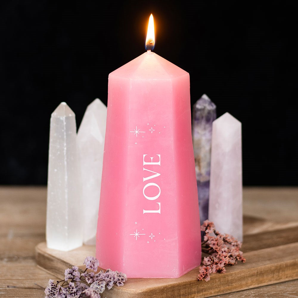 LOVE CRYSTAL CANDLE WITH ROUGH ROSE QUARTZ