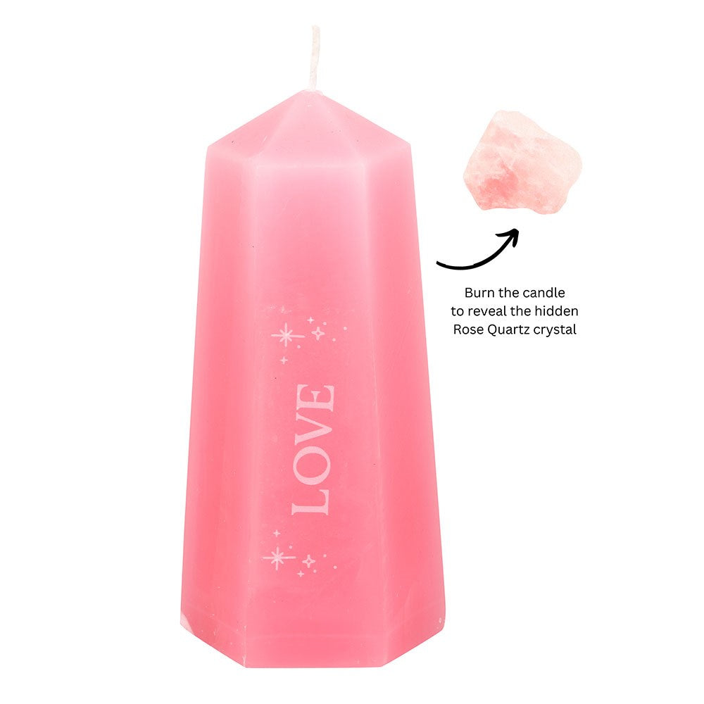 LOVE CRYSTAL CANDLE WITH ROUGH ROSE QUARTZ