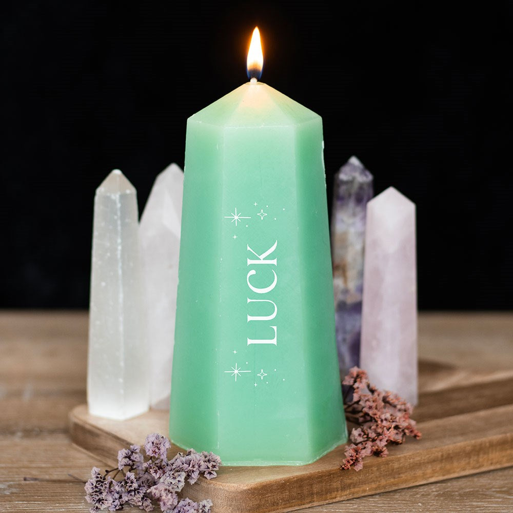 LUCK CRYSTAL CANDLE WITH ROUGH GREEN AVENTURINE