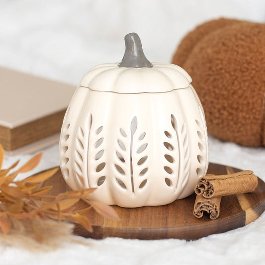 CREAM LEAF CUT OUT PUMPKIN OIL BURNER AND WAX WARMER