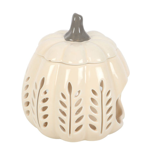 CREAM LEAF CUT OUT PUMPKIN OIL BURNER AND WAX WARMER