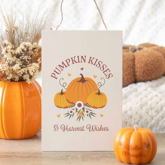 PUMPKIN KISSES & HARVEST WISHES HANGING SIGN