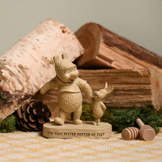 DISNEY WINNIE THE POOH WOOD EFFECT RESIN FIGURINE 'THE TINY PITTER PATTER OF FEET"