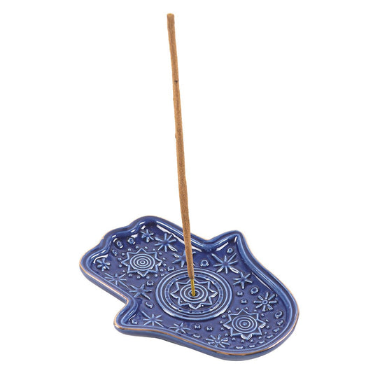 DARK BLUE HAND OF HAMSA INCENSE HOLDER AND TRINKET DISH