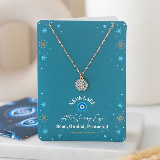 ALL SEEING EYE NECKLACE ON GREETING CARD