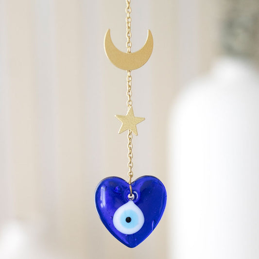 ALL SEEING EYE GLASS HEART HANGING DECORATION